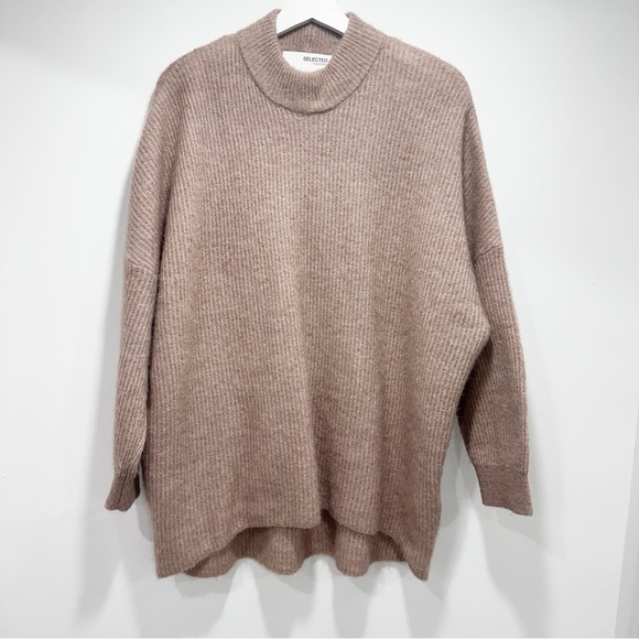 Selected Femme Sweaters - Selected Femme Women's Light Brown Wool Alpaka Blend Turtleneck Sweater size L